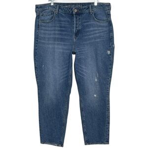 American Eagle Tomgirl Jeans Size 18 Short High Rise Denim Button Fly Distressed